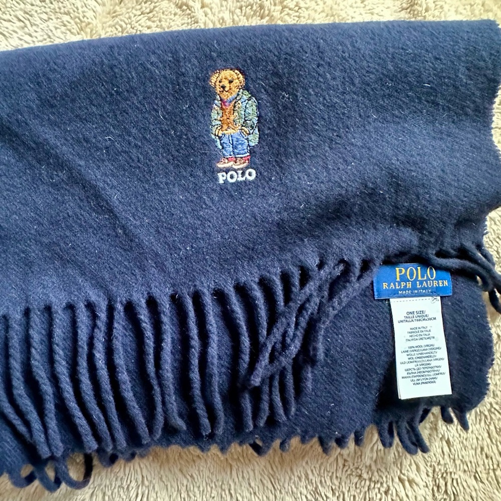 Polo by Ralph Lauren Navy Blue Scarf Limited Edition- Wool Made in Italy